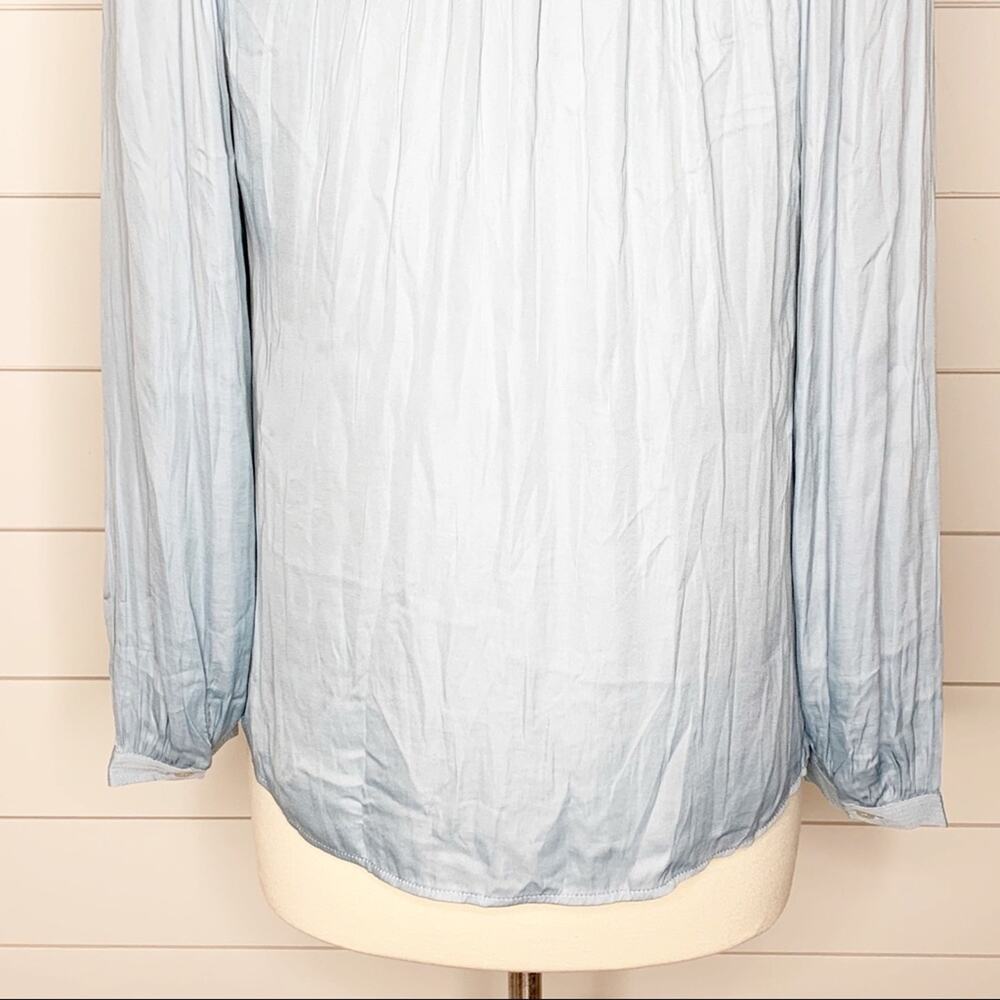 LOFT Split Neck Flowy Puff Sleeve Top Coastal Blue Size XS - Picture 9 of 10